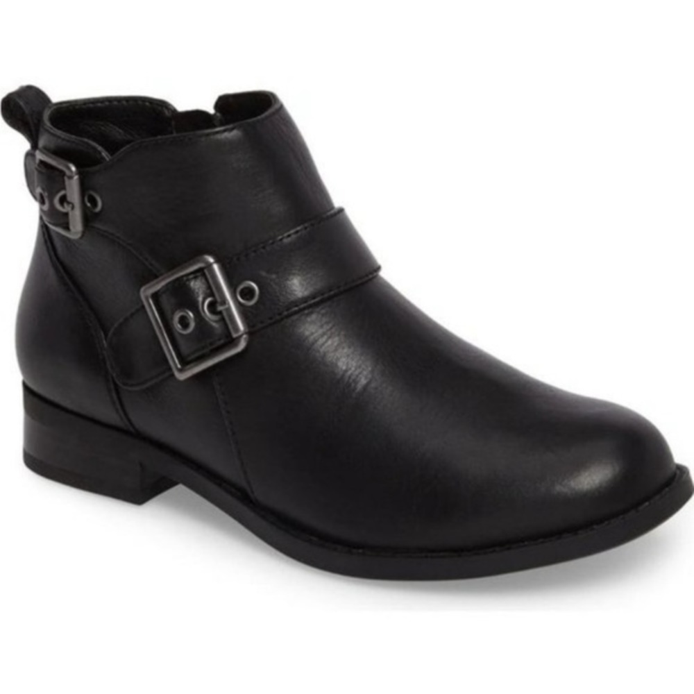 Vionic Black Logan Booties Ankle Boot Buckle Leather Size 7